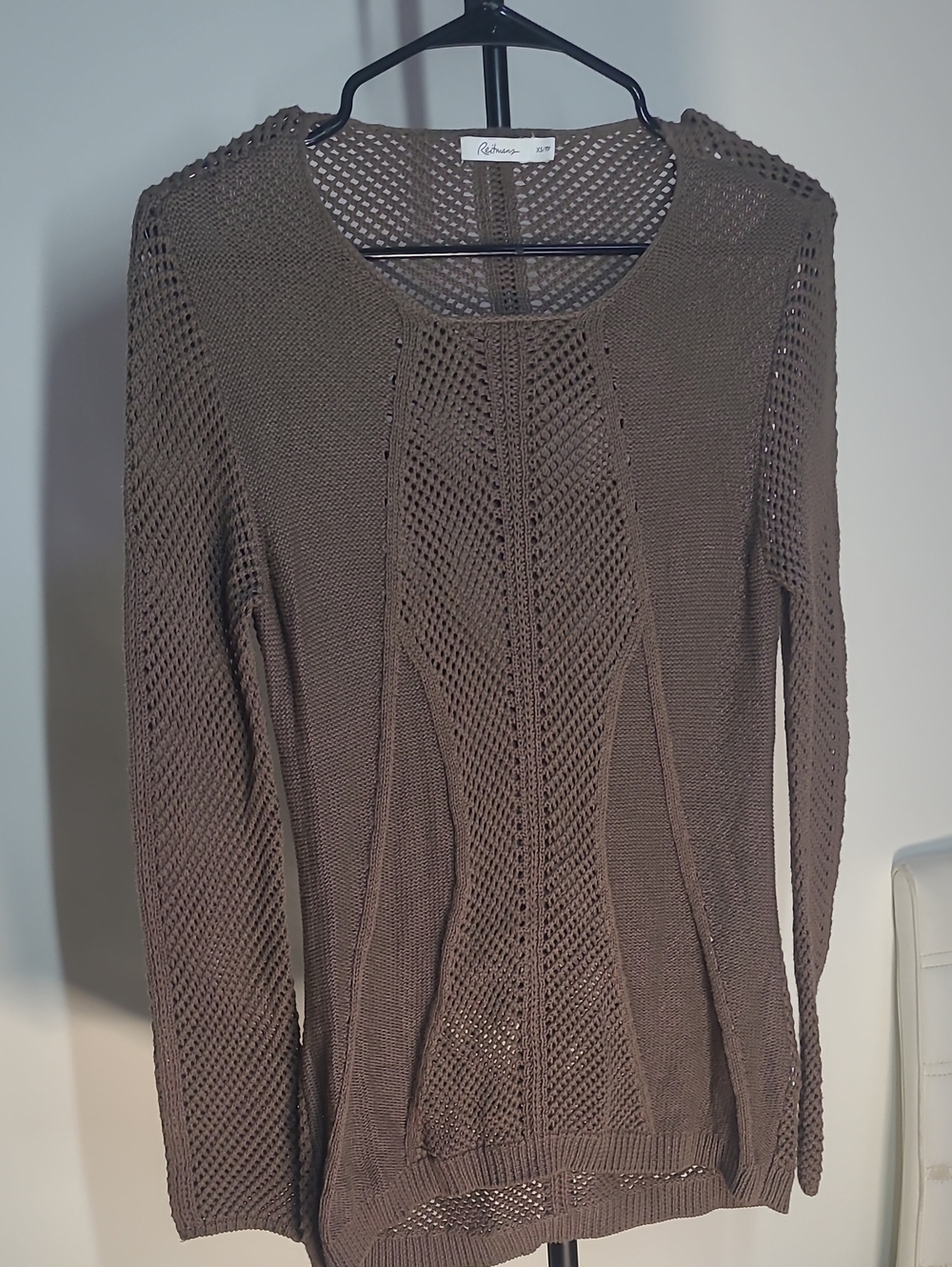 Reitmans Open-Weave Scoop Neck Brown Sweater Cotton XS